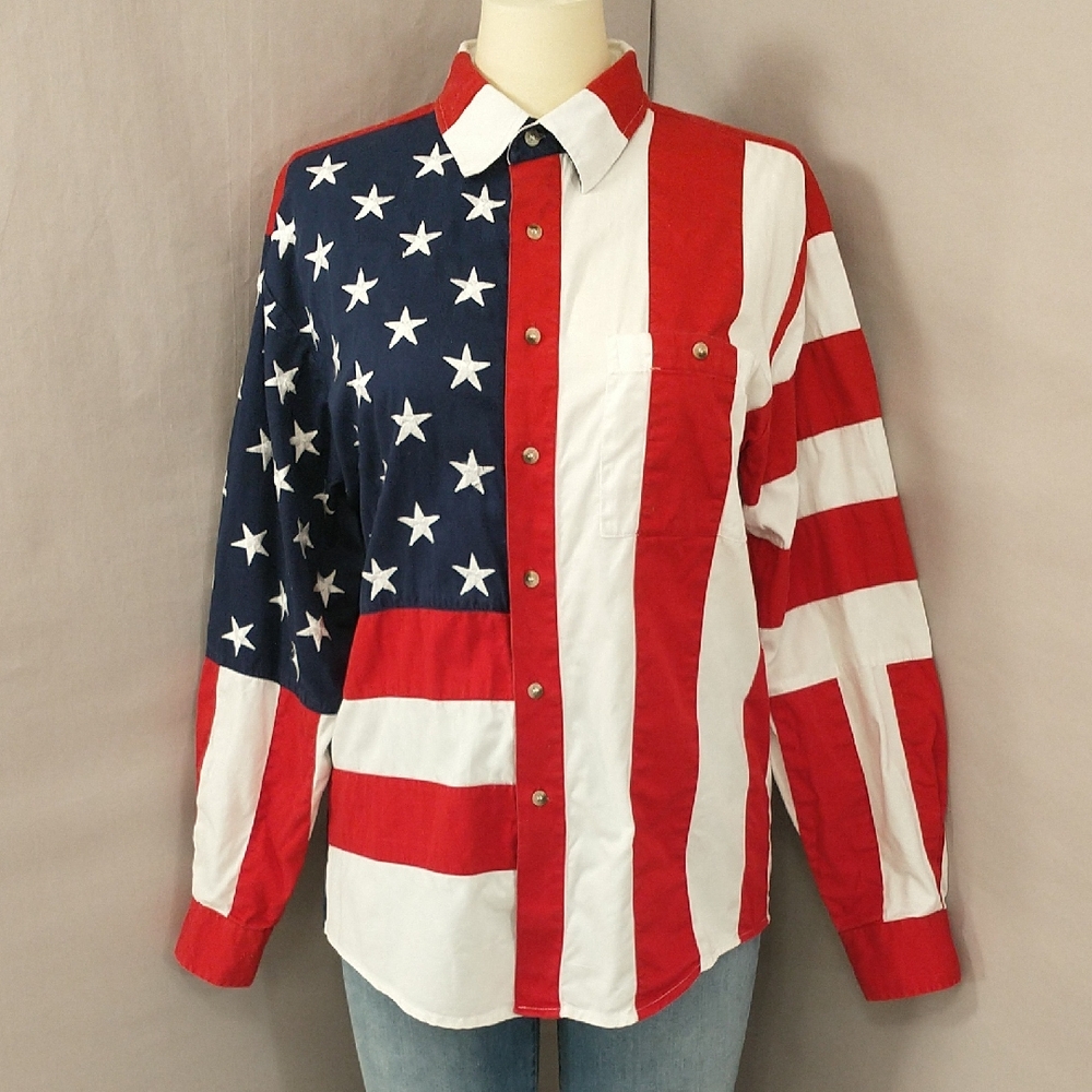 Patriotic Flag Shirt Scully Stars & Stripes Red White Blue Unisex Cotton 46"chst